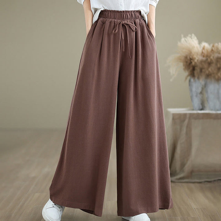 Pantalones de lino y algodón con pernera ancha y bolsillos para mujer, diseño sencillo con cordones y estampado Buddha Stones Commute - image 12
