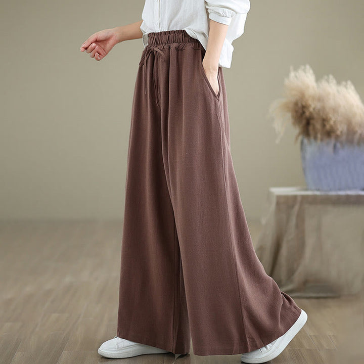 Pantalones de lino y algodón con pernera ancha y bolsillos para mujer, diseño sencillo con cordones y estampado Buddha Stones Commute - image 14