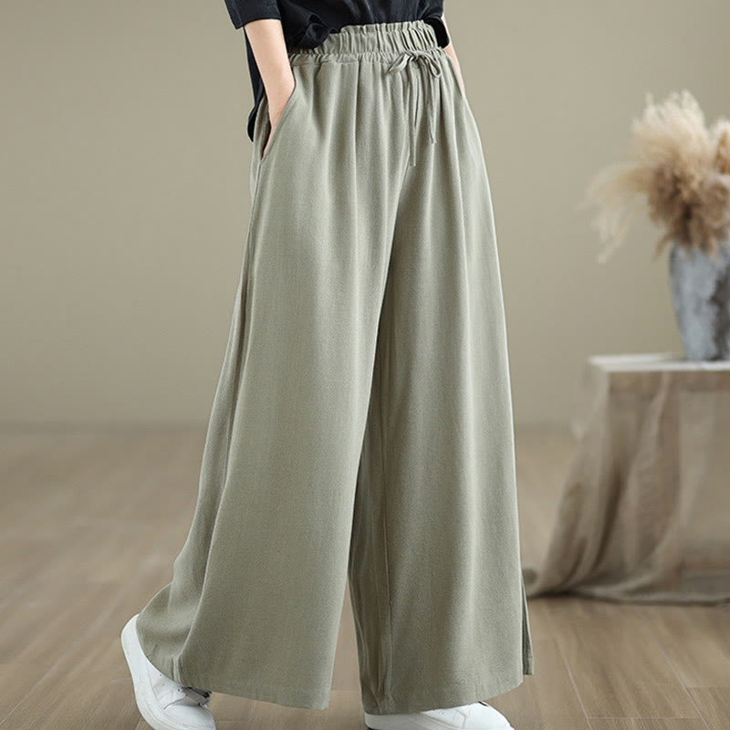 Pantalones de lino y algodón con pernera ancha y bolsillos para mujer, diseño sencillo con cordones y estampado Buddha Stones Commute - image 3