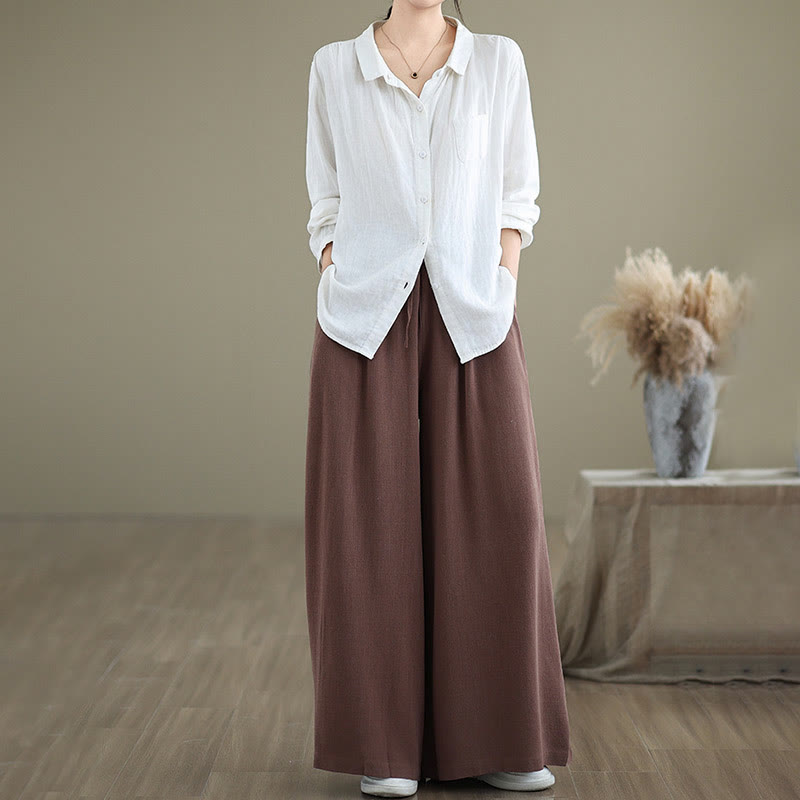 Pantalones de lino y algodón con pernera ancha y bolsillos para mujer, diseño sencillo con cordones y estampado Buddha Stones Commute - image 16