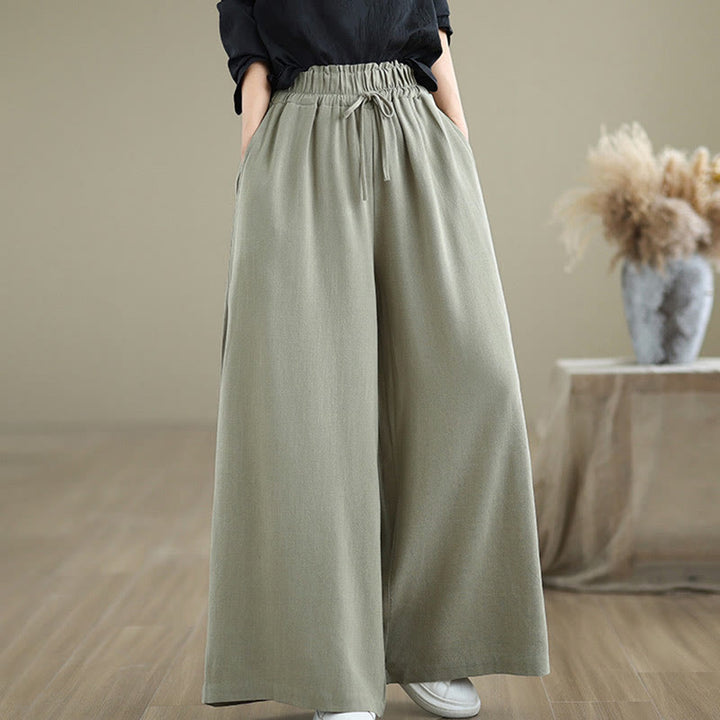 Pantalones de lino y algodón con pernera ancha y bolsillos para mujer, diseño sencillo con cordones y estampado Buddha Stones Commute - image 4