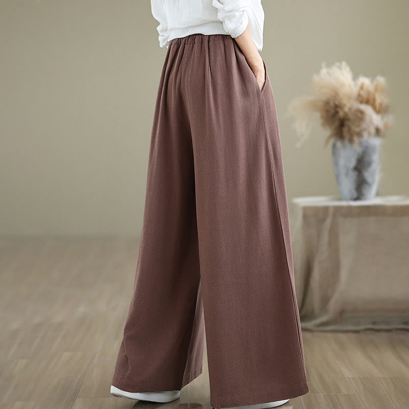 Pantalones de lino y algodón con pernera ancha y bolsillos para mujer, diseño sencillo con cordones y estampado Buddha Stones Commute - image 15