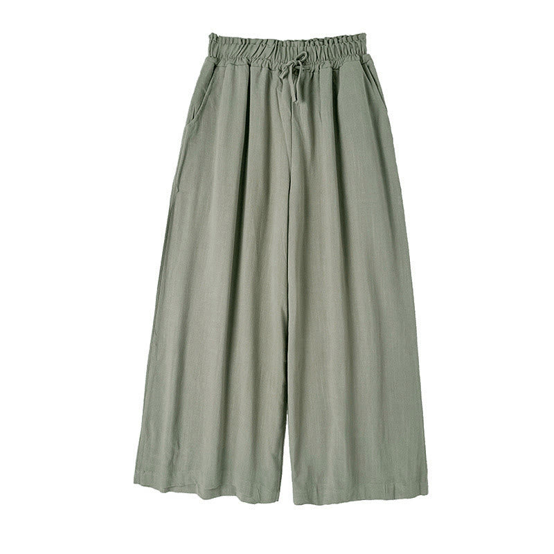 Pantalones de lino y algodón con pernera ancha y bolsillos para mujer, diseño sencillo con cordones y estampado Buddha Stones Commute - image 10