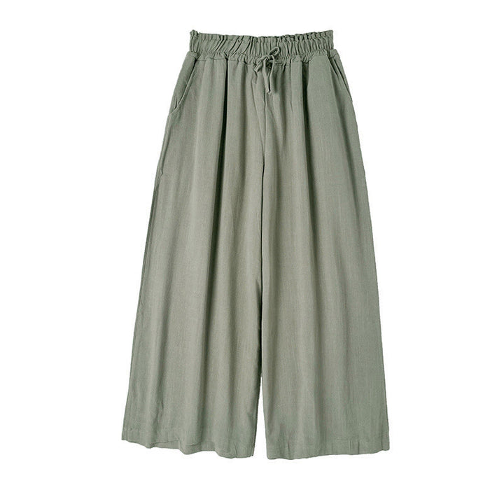 Pantalones de lino y algodón con pernera ancha y bolsillos para mujer, diseño sencillo con cordones y estampado Buddha Stones Commute - image 10