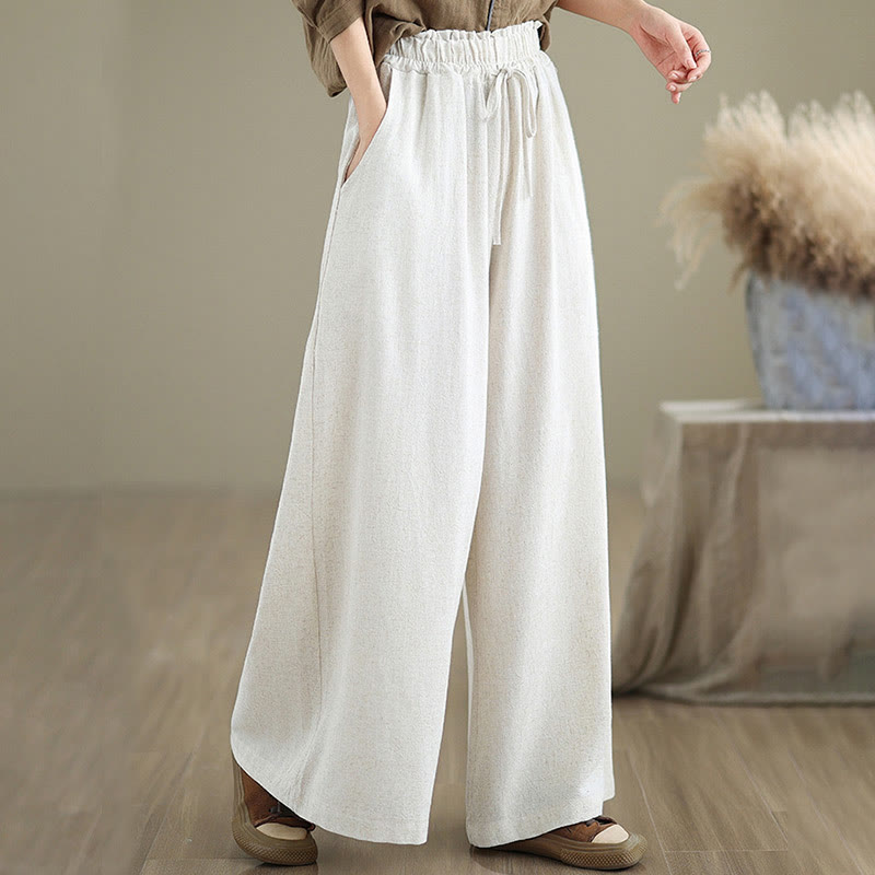 Pantalones de lino y algodón con pernera ancha y bolsillos para mujer, diseño sencillo con cordones y estampado Buddha Stones Commute - image 19