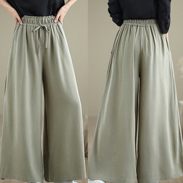 Pantalones de lino y algodón con pernera ancha y bolsillos para mujer, diseño sencillo con cordones y estampado Buddha Stones Commute - image 9