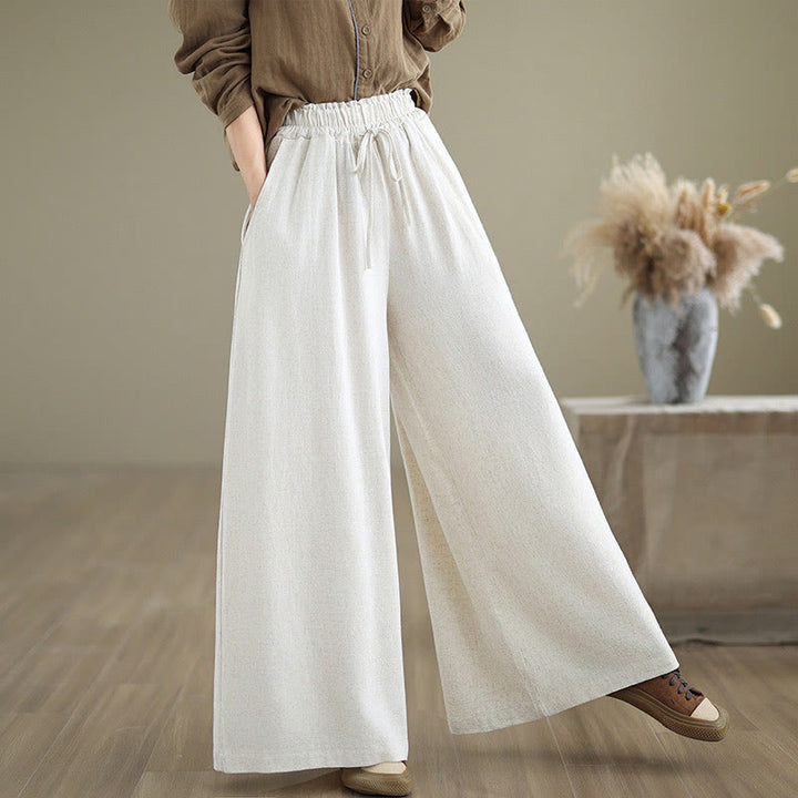 Pantalones de lino y algodón con pernera ancha y bolsillos para mujer, diseño sencillo con cordones y estampado Buddha Stones Commute - image 21