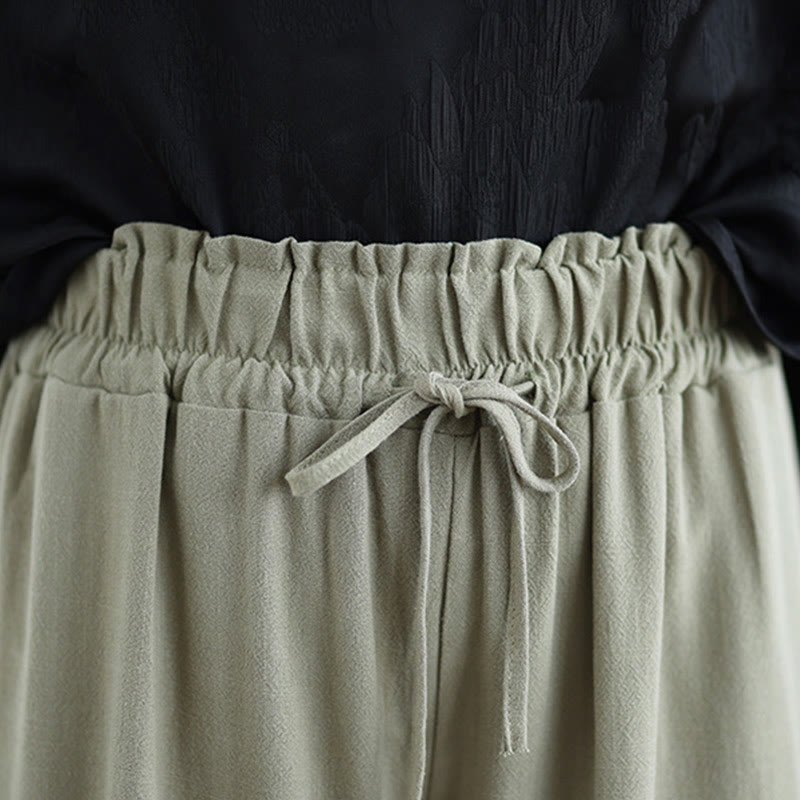 Pantalones de lino y algodón con pernera ancha y bolsillos para mujer, diseño sencillo con cordones y estampado Buddha Stones Commute - image 6
