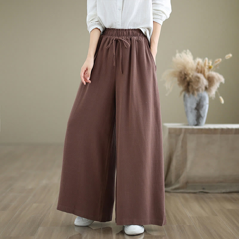 Pantalones de lino y algodón con pernera ancha y bolsillos para mujer, diseño sencillo con cordones y estampado Buddha Stones Commute - Tierra de siena - US6，UK/AU10，EU38 (XL) - image 11