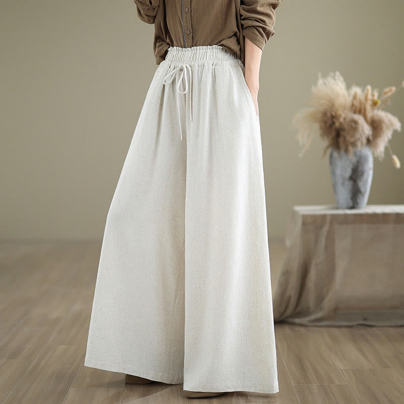 Pantalones de lino y algodón con pernera ancha y bolsillos para mujer, diseño sencillo con cordones y estampado Buddha Stones Commute - Fantasma blanco - US6，UK/AU10，EU38 (XL) - image 17
