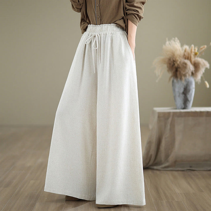 Pantalones de lino y algodón con pernera ancha y bolsillos para mujer, diseño sencillo con cordones y estampado Buddha Stones Commute - Fantasma blanco - US6，UK/AU10，EU38 (XL) - image 17