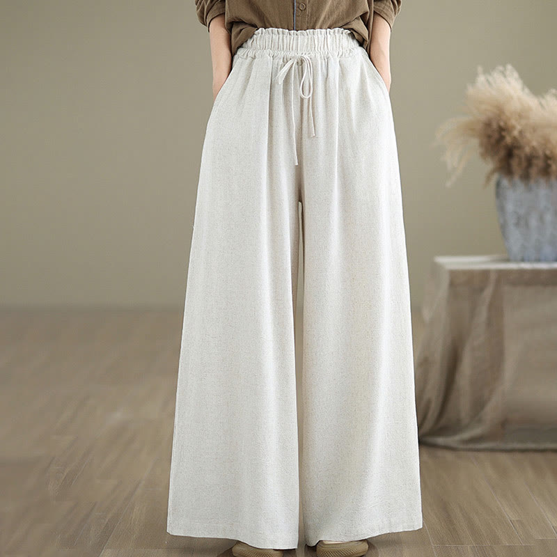 Pantalones de lino y algodón con pernera ancha y bolsillos para mujer, diseño sencillo con cordones y estampado Buddha Stones Commute - image 18