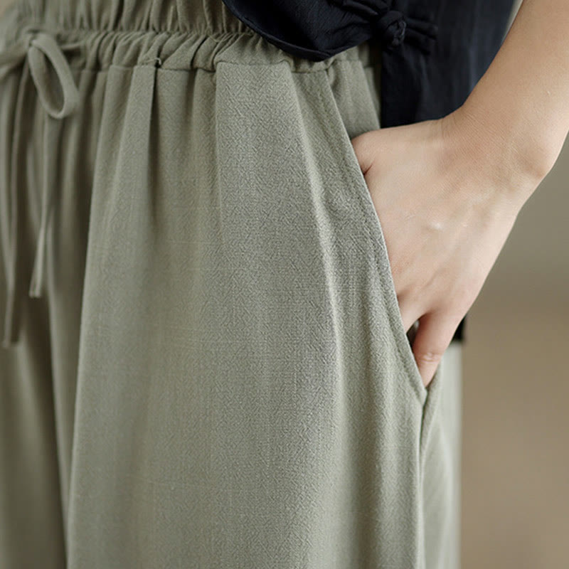 Pantalones de lino y algodón con pernera ancha y bolsillos para mujer, diseño sencillo con cordones y estampado Buddha Stones Commute - image 7