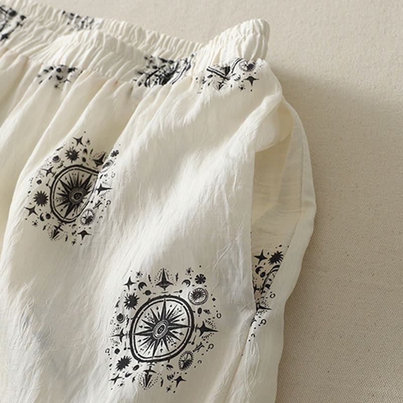 Pantalones anchos de algodón para mujer con estampado bohemio de Buddha Stones y patrón celestial con bolsillos - image 9