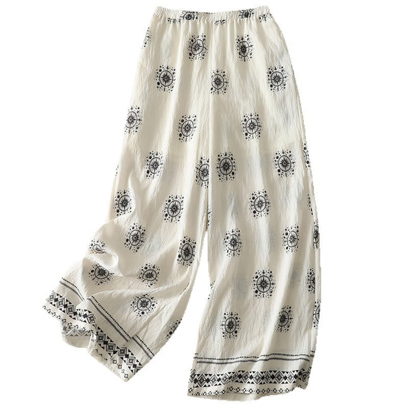Pantalones anchos de algodón para mujer con estampado bohemio de Buddha Stones y patrón celestial con bolsillos - image 14