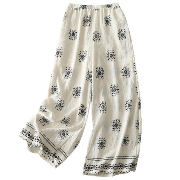 Pantalones anchos de algodón para mujer con estampado bohemio de Buddha Stones y patrón celestial con bolsillos - image 14