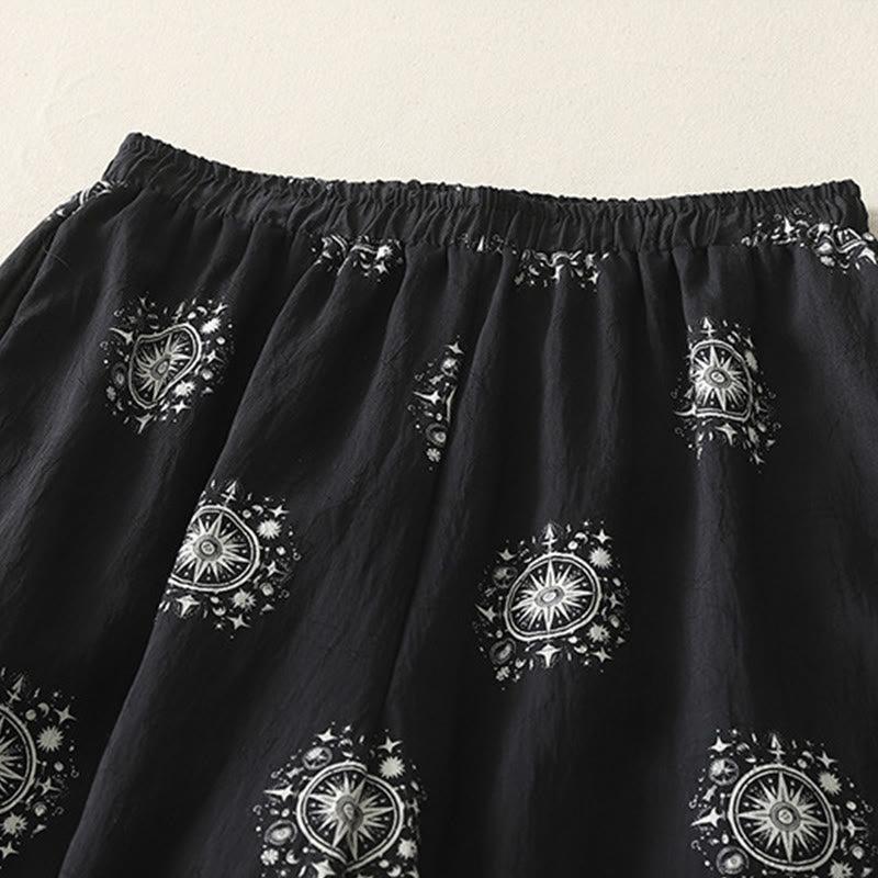 Pantalones anchos de algodón para mujer con estampado bohemio de Buddha Stones y patrón celestial con bolsillos - image 1