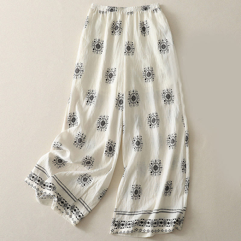 Pantalones anchos de algodón para mujer con estampado bohemio de Buddha Stones y patrón celestial con bolsillos - Blanco - US8-10，UK/AU12-14，EU40-42 (2XL) - image 5