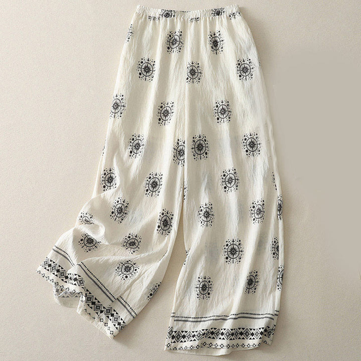 Pantalones anchos de algodón para mujer con estampado bohemio de Buddha Stones y patrón celestial con bolsillos - Blanco - US8-10，UK/AU12-14，EU40-42 (2XL) - image 5