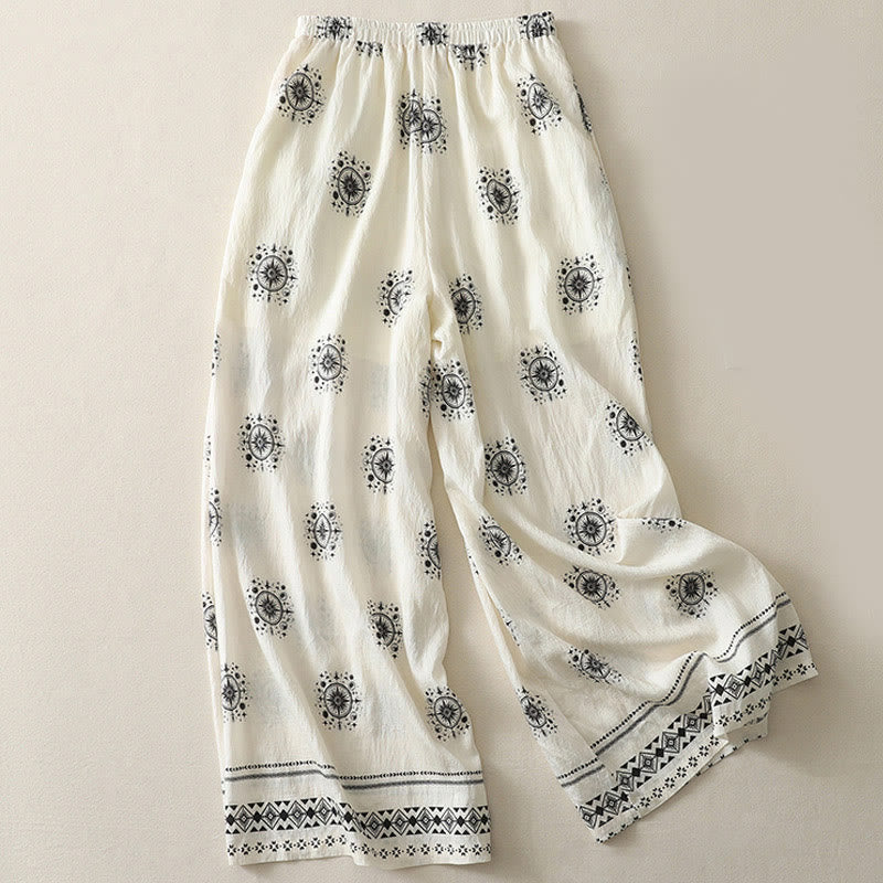 Pantalones anchos de algodón para mujer con estampado bohemio de Buddha Stones y patrón celestial con bolsillos - image 5