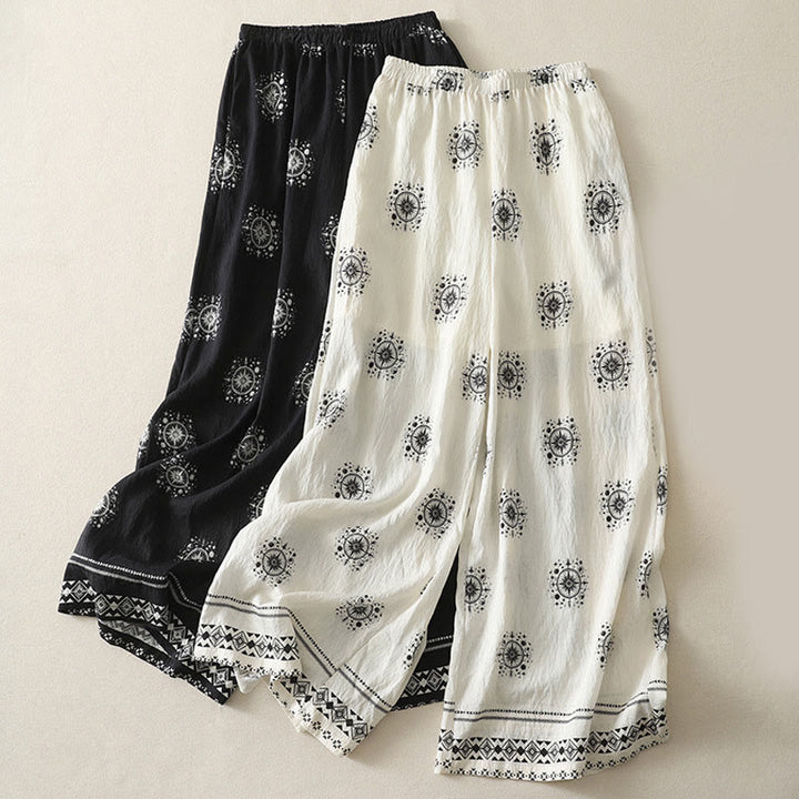 Pantalones anchos de algodón para mujer con estampado bohemio de Buddha Stones y patrón celestial con bolsillos - image 15