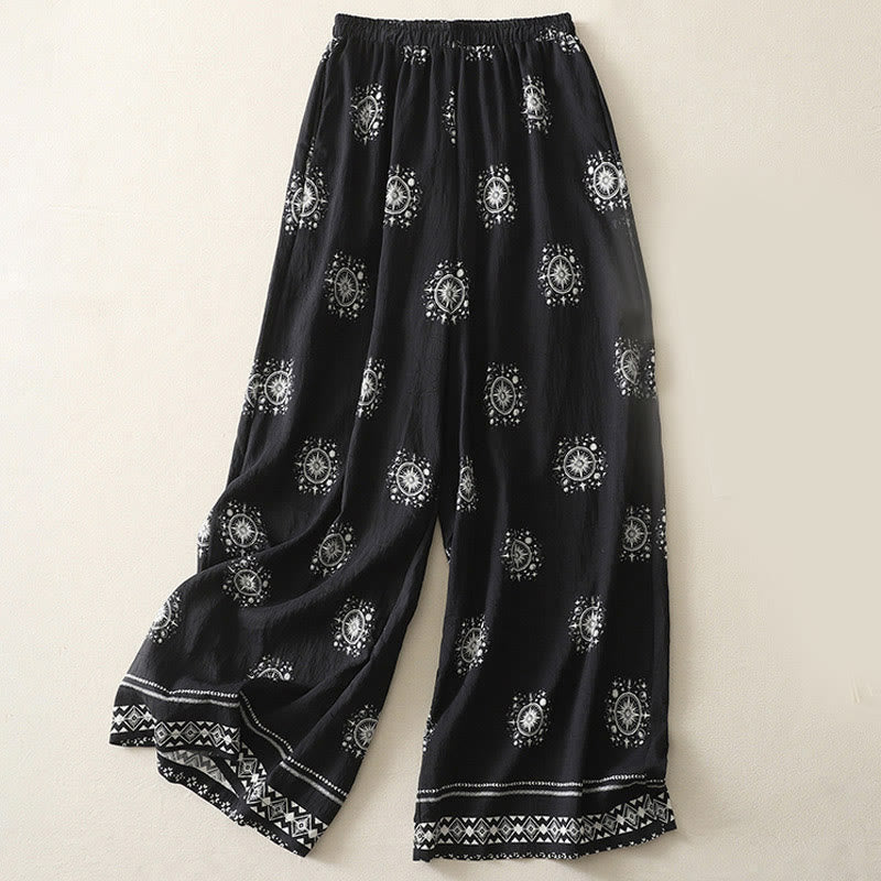 Pantalones anchos de algodón para mujer con estampado bohemio de Buddha Stones y patrón celestial con bolsillos - Negro - US8-10，UK/AU12-14，EU40-42 (2XL) - image 1