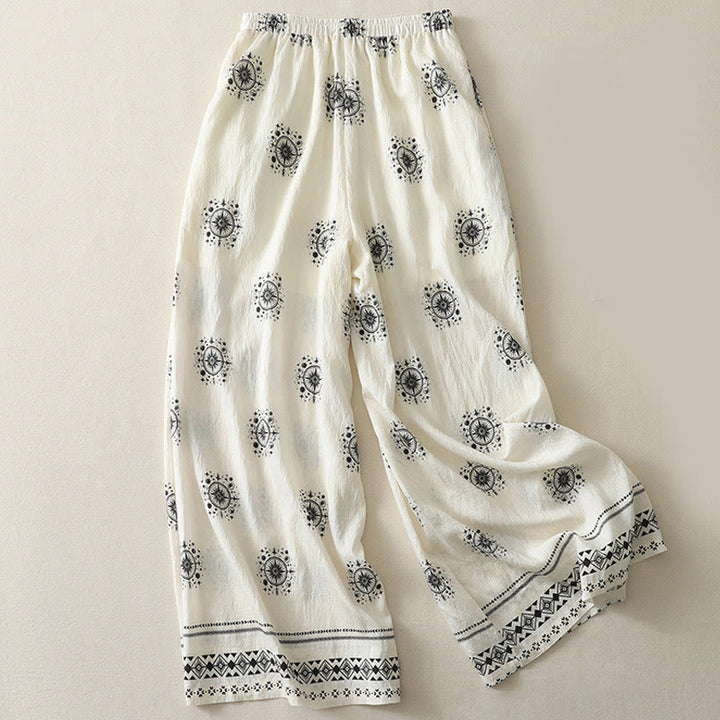 Pantalones anchos de algodón para mujer con estampado bohemio de Buddha Stones y patrón celestial con bolsillos - image 6