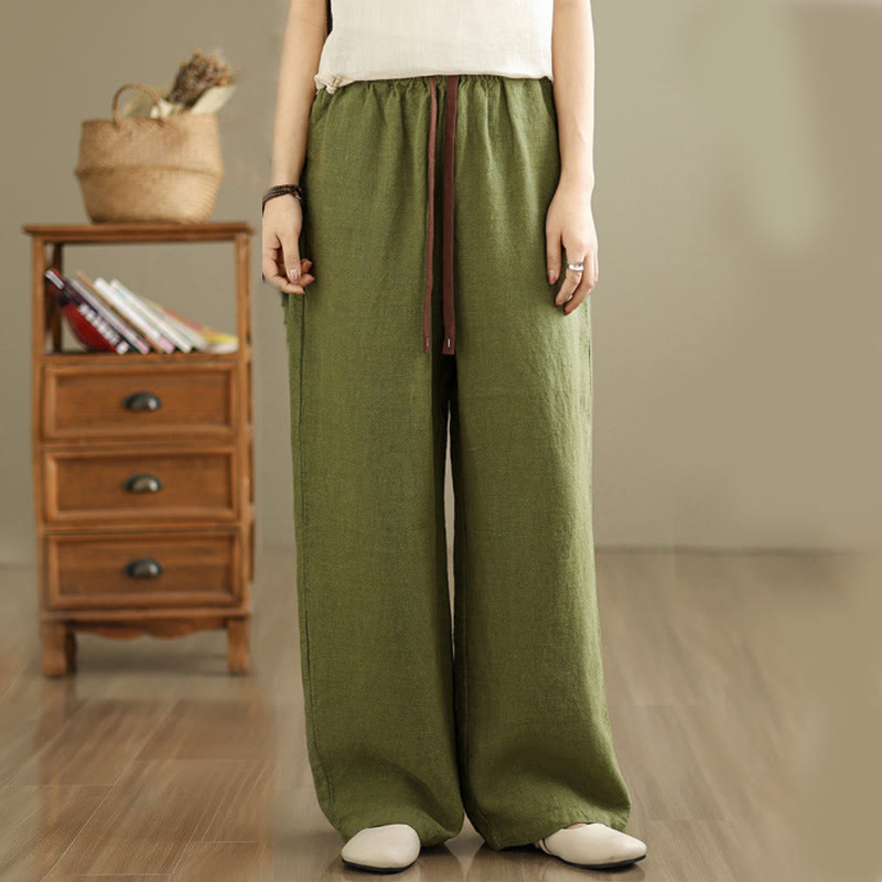 Pantalones estilo harén de algodón con cordón y bolsillos para mujer, estilo retro, de color liso, con estampado Buddha Stones Commute - image 2
