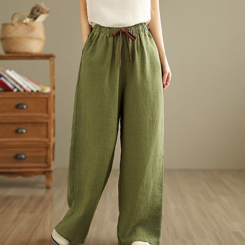 Pantalones estilo harén de algodón con cordón y bolsillos para mujer, estilo retro, de color liso, con estampado Buddha Stones Commute - AmarilloVerde - US8-10，UK/AU12-14，EU40-42 (2XL) - image 1