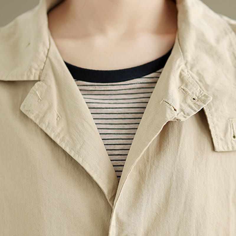 Chaqueta de lino y algodón de manga larga para mujer con diseño de botones lisos y bolsillos de Buddha Stones Spring - image 6