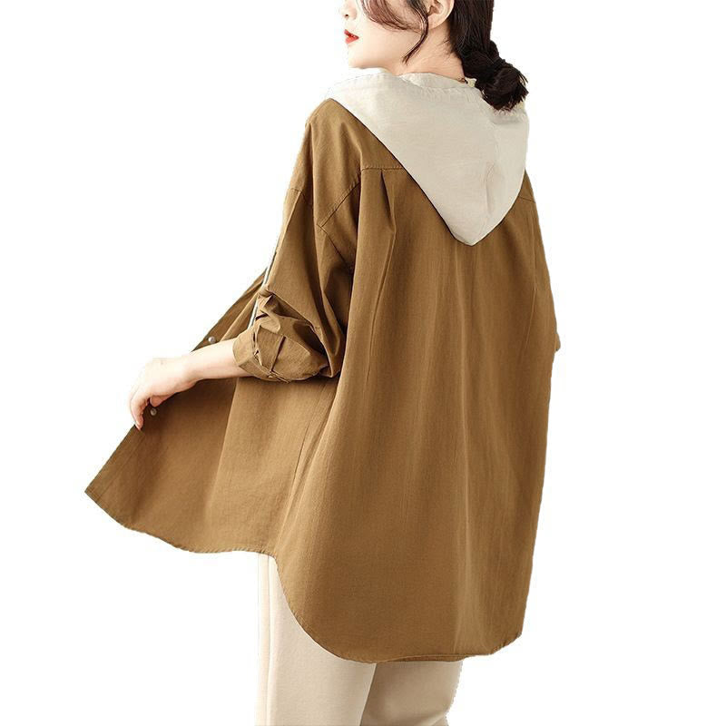 Chaqueta de lino y algodón con bolsillos para mujer con capucha y cordón ajustable Buddha Stones Casual Commute - image 17
