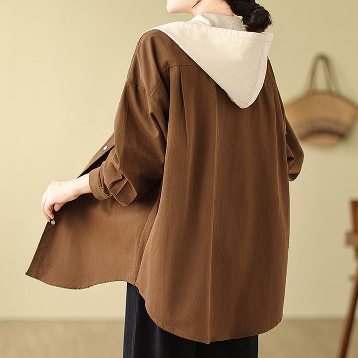 Chaqueta de lino y algodón con bolsillos para mujer con capucha y cordón ajustable Buddha Stones Casual Commute - image 4