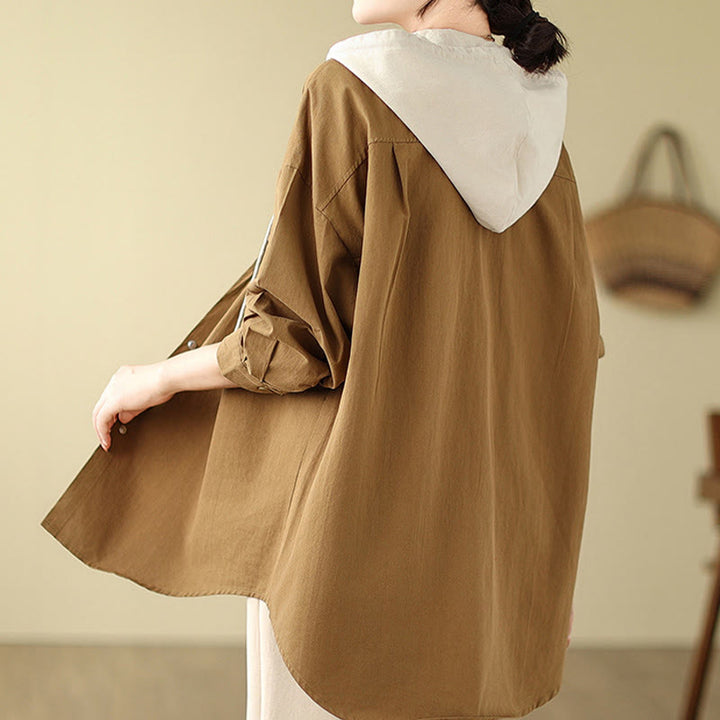 Chaqueta de lino y algodón con bolsillos para mujer con capucha y cordón ajustable Buddha Stones Casual Commute - image 9