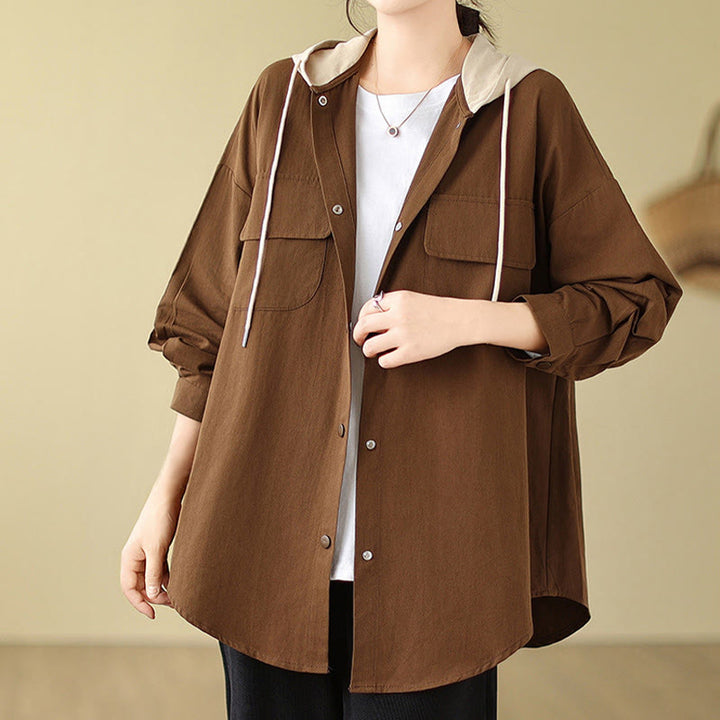 Chaqueta de lino y algodón con bolsillos para mujer con capucha y cordón ajustable Buddha Stones Casual Commute - image 2