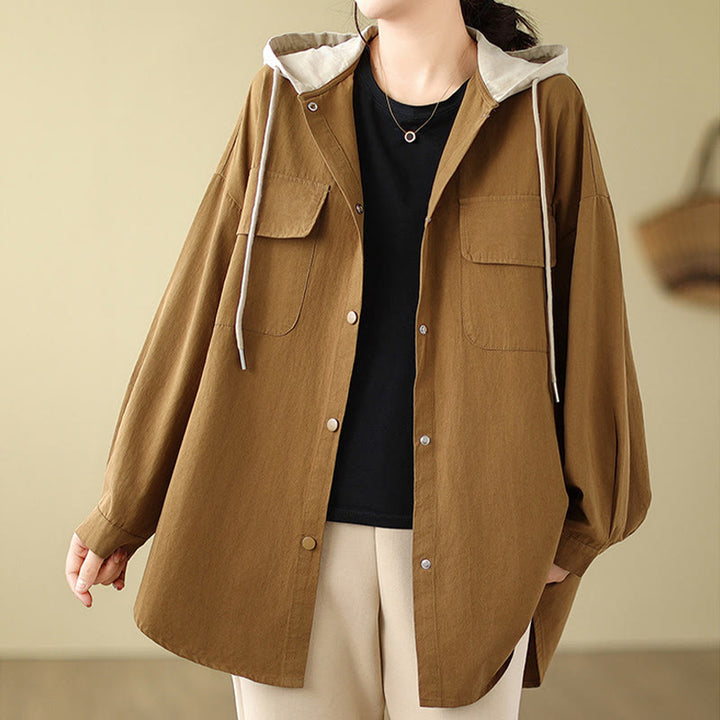 Chaqueta de lino y algodón con bolsillos para mujer con capucha y cordón ajustable Buddha Stones Casual Commute - image 11