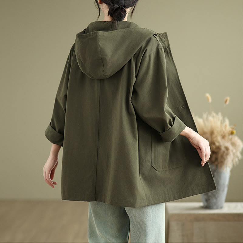 Chaqueta de lino y algodón con capucha vintage de otoño con estampado de Buddha Stones y bolsillos delanteros para mujer - image 2