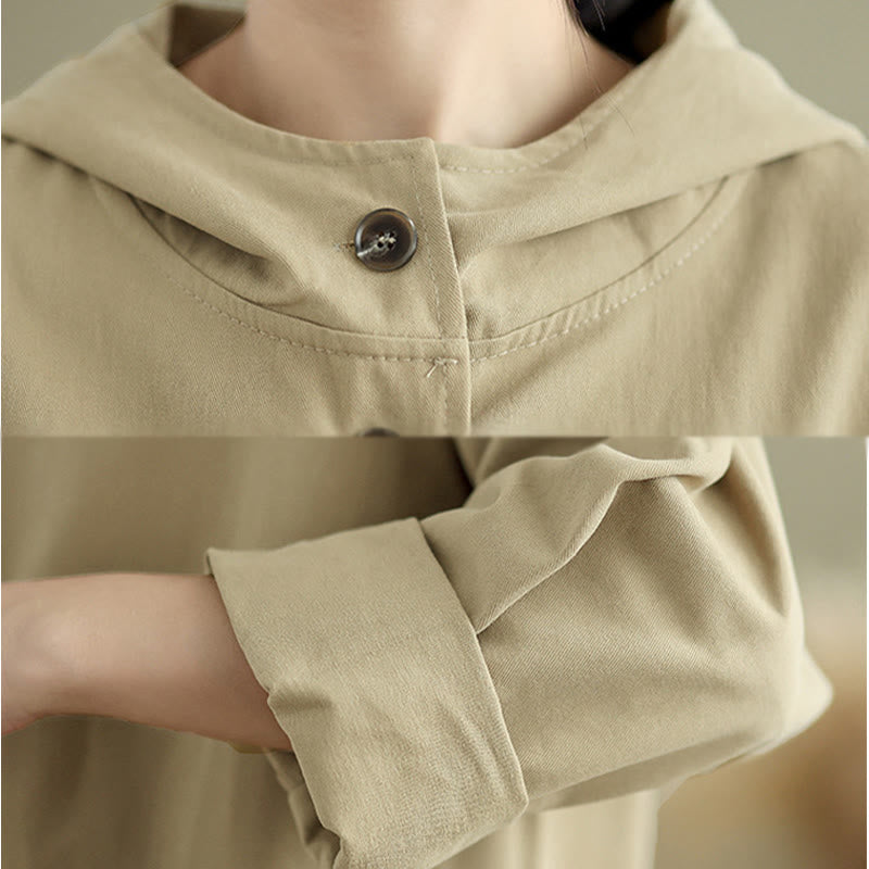 Chaqueta de lino y algodón con capucha vintage de otoño con estampado de Buddha Stones y bolsillos delanteros para mujer - image 14