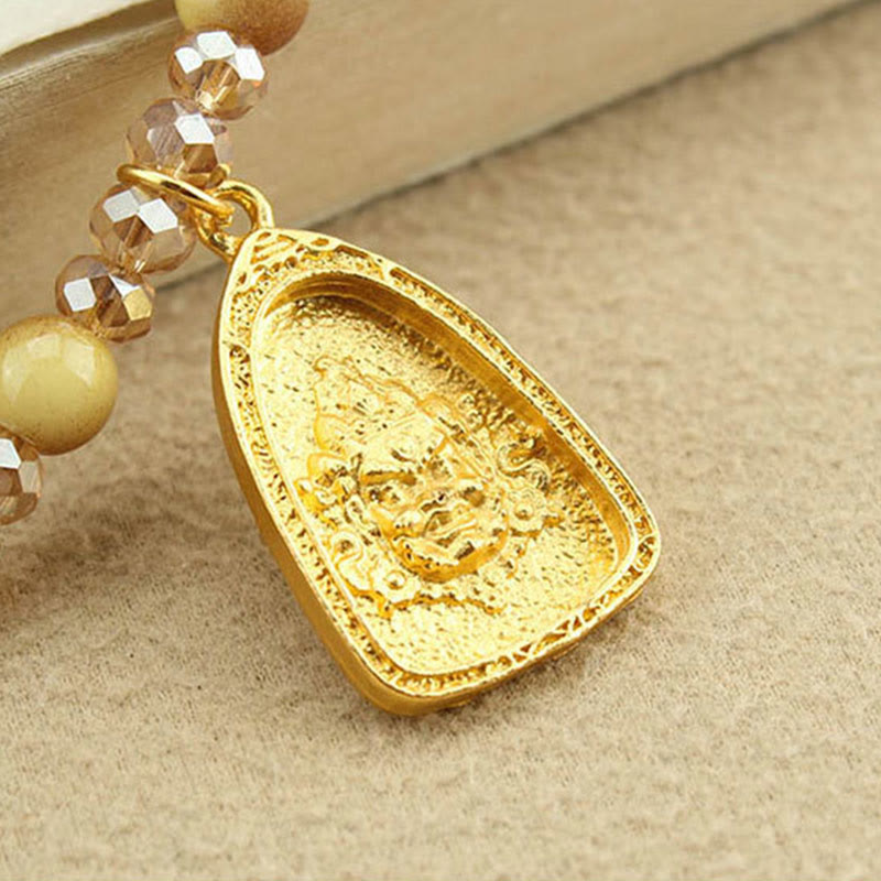 Collar con colgante de cuentas de ojo de tigre dorado con placa redonda de loto tibetano y Buddha Stones - image 12