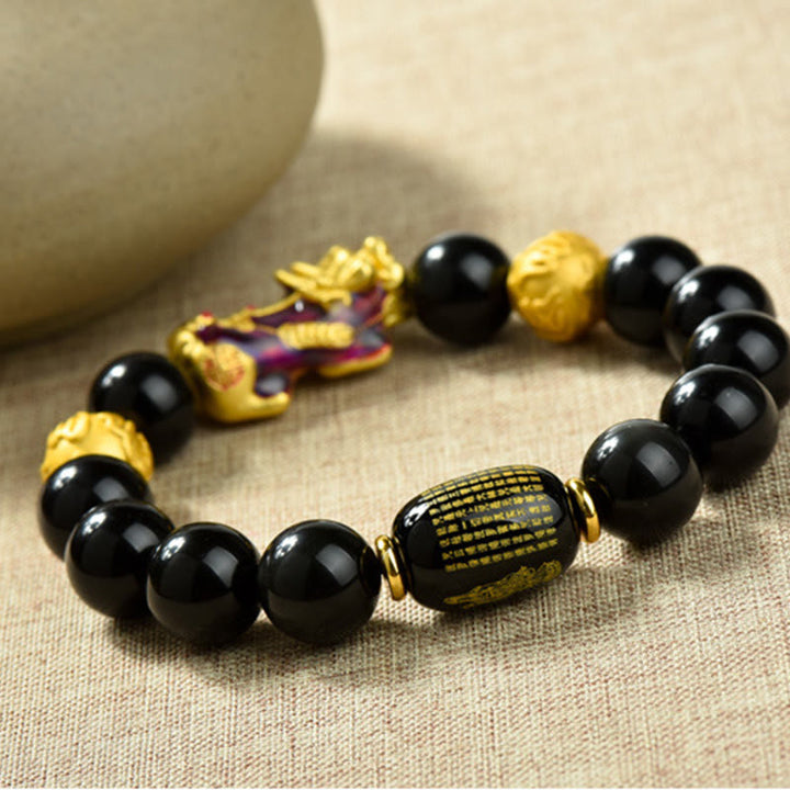 Pulsera de la riqueza con cuentas de obsidiana arcoíris de cobre Pixiu y Buddha Stones Feng Shui - image 11