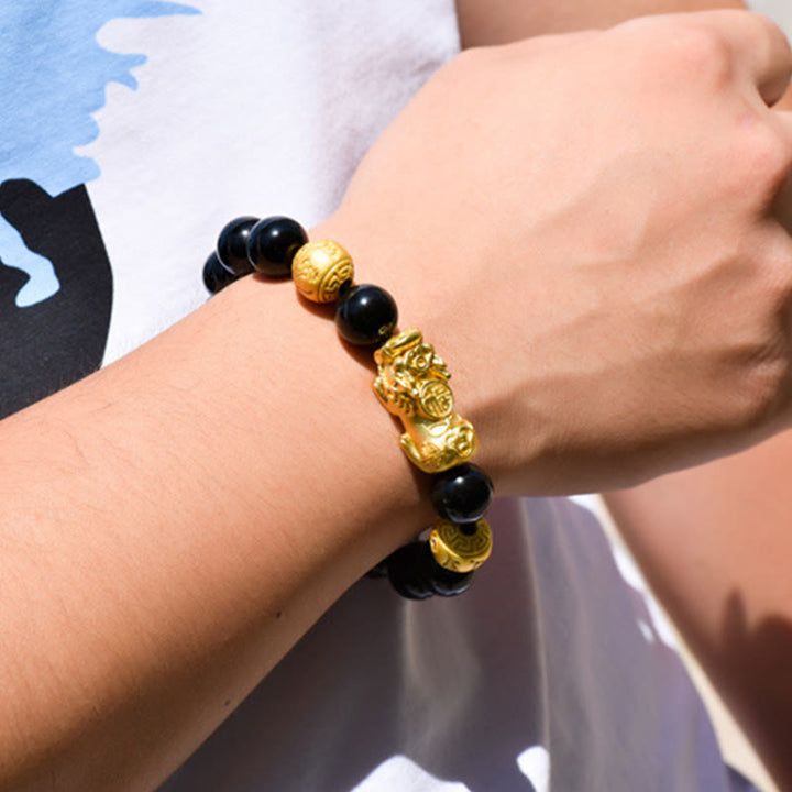 Pulsera de la riqueza con cuentas de obsidiana arcoíris de cobre Pixiu y Buddha Stones Feng Shui - image 28