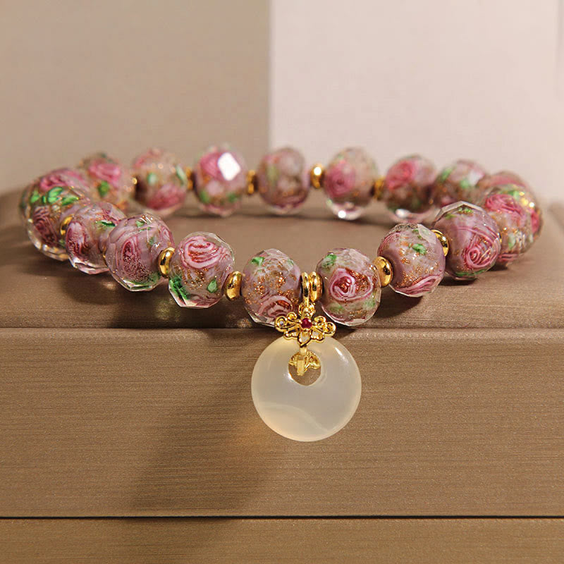 Pulsera de la paz con cuentas de vidrio Liuli y Buddha Stones con hebilla de la paz - Cuentas de vidrio Liuli (circunferencia de la muñeca: 16 cm) - image 1