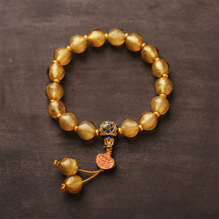 Pulsera de la fortuna con lingotes dorados de Ruyi y cuentas de vidrio Liuli con Buddha Stones y lámina de oro - image 3