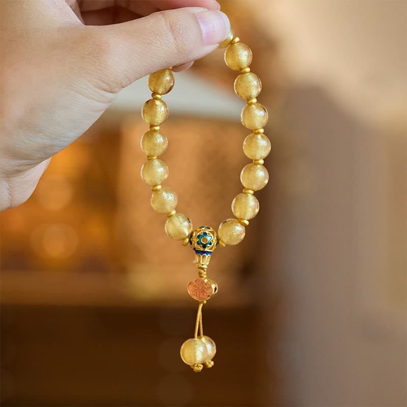 Pulsera de la fortuna con lingotes dorados de Ruyi y cuentas de vidrio Liuli con Buddha Stones y lámina de oro - image 7