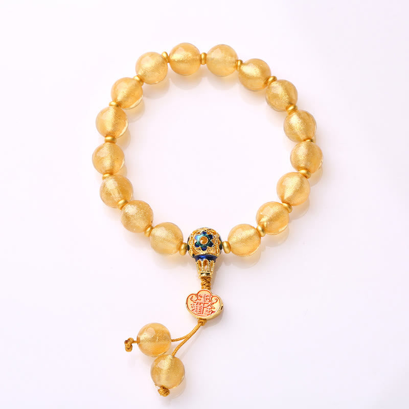 Pulsera de la fortuna con lingotes dorados de Ruyi y cuentas de vidrio Liuli con Buddha Stones y lámina de oro - image 8