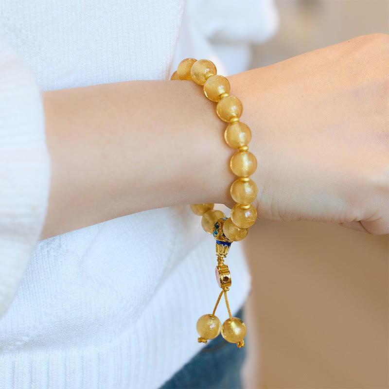 Pulsera de la fortuna con lingotes dorados de Ruyi y cuentas de vidrio Liuli con Buddha Stones y lámina de oro - image 9