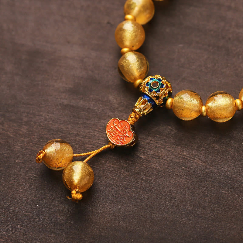 Pulsera de la fortuna con lingotes dorados de Ruyi y cuentas de vidrio Liuli con Buddha Stones y lámina de oro - image 6