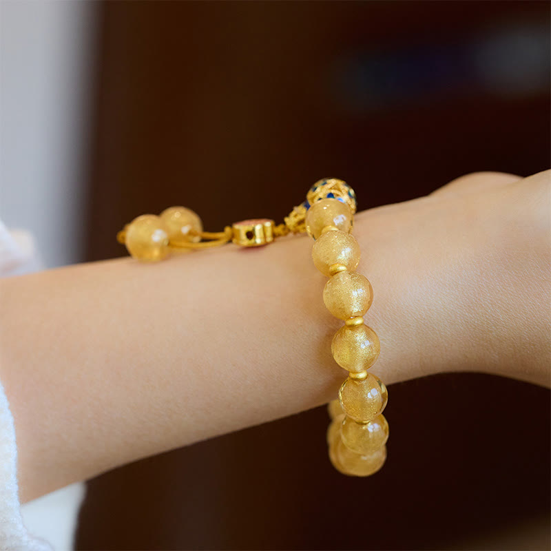 Pulsera de la fortuna con lingotes dorados de Ruyi y cuentas de vidrio Liuli con Buddha Stones y lámina de oro - image 5