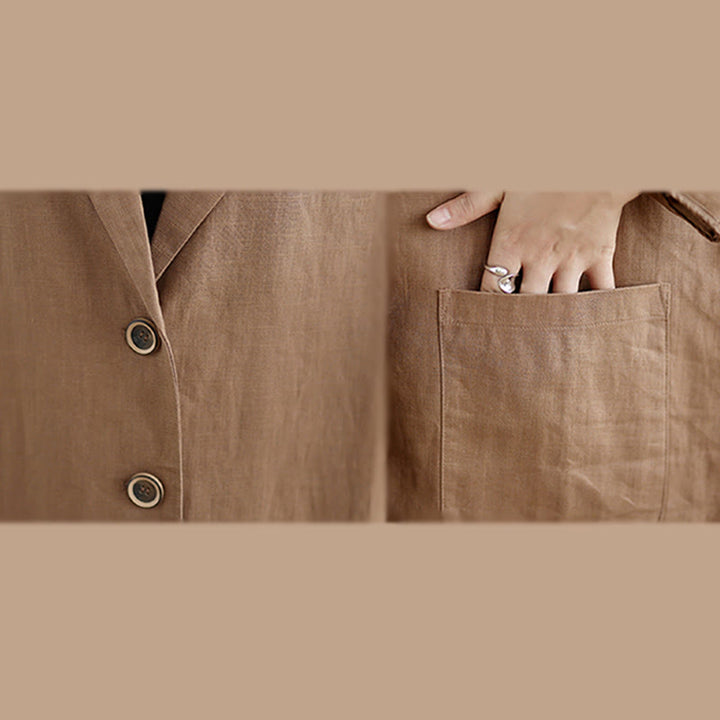 Abrigo de lino y algodón con solapa y diseño informal de botones de otoño con Buddha Stones y bolsillos para mujer - image 13