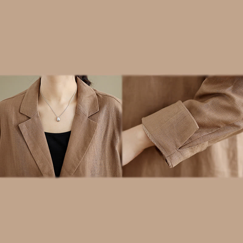 Abrigo de lino y algodón con solapa y diseño informal de botones de otoño con Buddha Stones y bolsillos para mujer - image 12