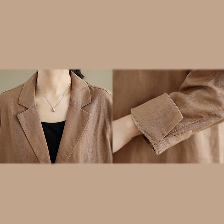 Abrigo de lino y algodón con solapa y diseño informal de botones de otoño con Buddha Stones y bolsillos para mujer - image 12